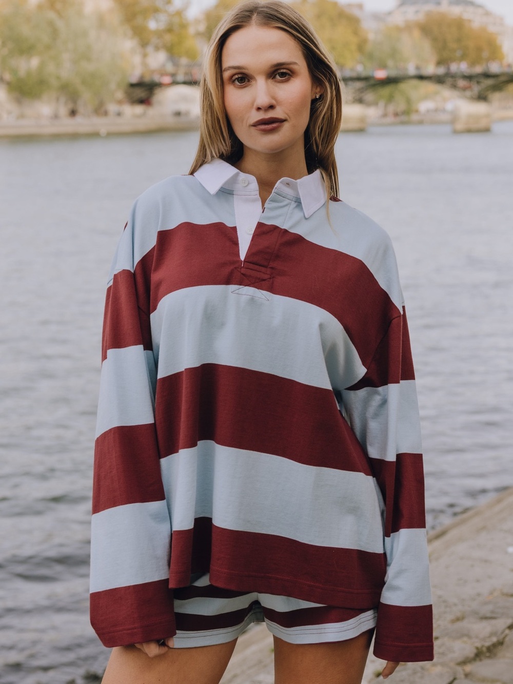 Daily Drills Rugby Tee - Powder + Bodega Stripe Size M/L NWOT